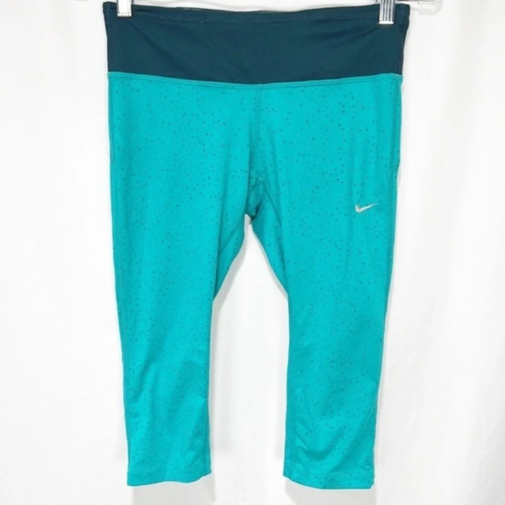 NIKE Dri Fit Cropped Leggings Capri Geometric Diamond Turquoise Teal Size Small